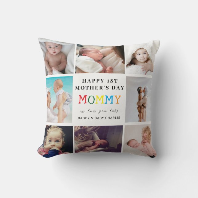 Almofada Colagem de Fotografias do Primeiro Dia de as mães (Frente)
