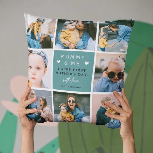 Almofada Colagem de Fotografias 'Mamãe & Me' Bonita 1 rua (Criador carregado)