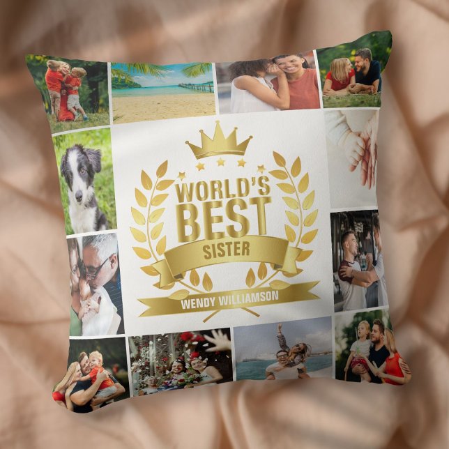Almofada Colagem de Fotos 12 da Melhor Irmã do Mundo (World's Best Sister 12 Photo Collage Throw Pillow)