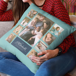 Almofada Colagem de Fotos da Família de Script Elegante de