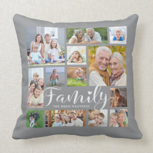 Almofada Colagem de Fotos da FAMÍLIA Moderna Script de Cin