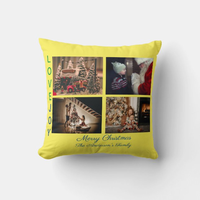 Almofada Colagem de Fotos da Família Quatro Fotos Feliz Nat (Frente)