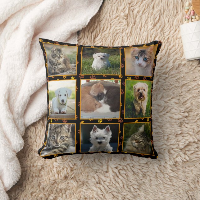 Almofada Colagem de Fotos de Animais de Estimação com Pegad (Cobertor)