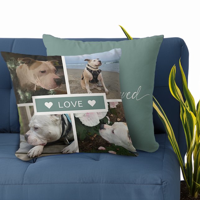 Almofada Colagem de Fotos de Animais de Estimação com Simpa (Modern Sympathy Pet Photos Collage Throw Pillow)