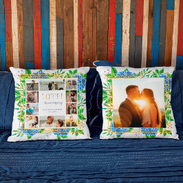 Almofada Colagem de Fotos de Aniversário de 70 Anos Blue Hy