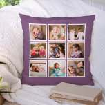 Almofada Colagem de Fotos de Cor de Fundo Editável Personal<br><div class="desc">Travesseiro com 9 fotos quadradas dispostas em um layout de grade cada uma com uma borda branca ao redor delas no fazer frontal e traseiro, no total, 18 fotos que você pode substituir por suas próprias fotos, todas em uma cor de fundo editável (clique em personalizar para mudar a cor...</div>