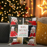 Almofada Colagem de Fotos de Natal Lindo Personalizada<br><div class="desc">Este lindo e moderno travesseiro decorativo de Feliz Natal apresenta um layout clássico de 6 fotos da família em um fundo branco com bonito tipografia vermelha e verde. Este belo presente de decoração fotográfico para crianças apresenta a colagem fotográfica do seu próprio filho em volta da sua mensagem festiva e...</div>