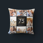 Almofada colagem de fotos de ouro e preto<br><div class="desc">convite para colagens modernas de fotos em preto e ouro. Design de texto de script moderno. Parte de uma coleção. edite a idade para se adequar à sua ocasião</div>