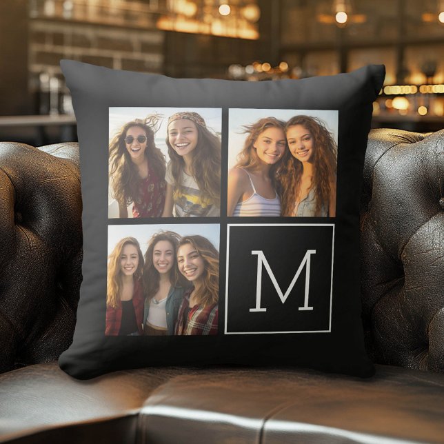 Almofada Colagem de Fotos de Tendência Preta e Branca com M (Custom Photo Pillow)