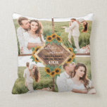 Almofada Colagem de Fotos do Dourado Casal Branco Romântico<br><div class="desc">Essa bonitinha e romântica manutenção de casamento é perfeita para o novo casal. Apresenta oito imagens personalizadas colagem de fotos em casal com madeira marrom rústica e uma caixa de texto em ouro imprimida cercada de girassol amarelo-dourado pintado à mão e flor-d-água verde-floresta girassol e folhas. É o país, moderno,...</div>