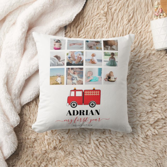 Almofada Colagem de Fotos do Red Fire Truck Baby First Year (Cobertor)