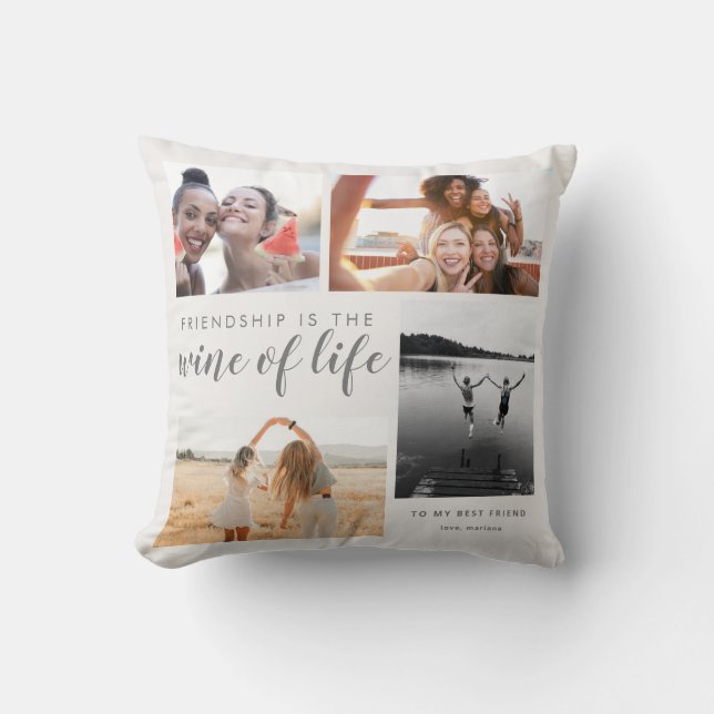 Almofada Colagem de Fotos dos Melhores Amigos Modernos Cita (Frente)