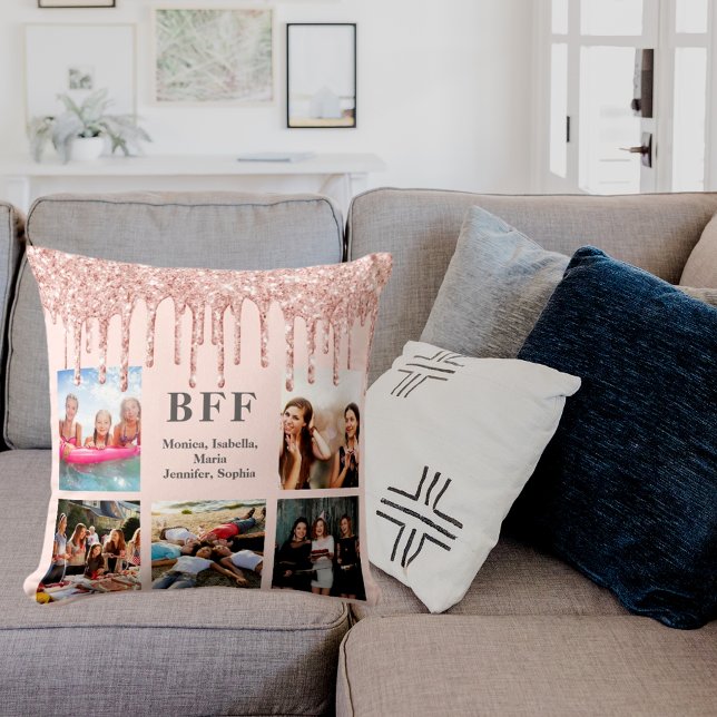 Almofada Colagem de fotos dos melhores amigos rosa dourado  (Criador carregado)