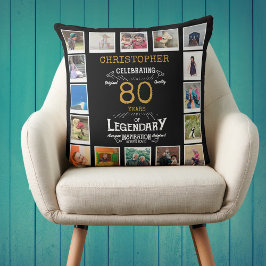 Almofada Colagem de Fotos Dourada de Aniversário de 80