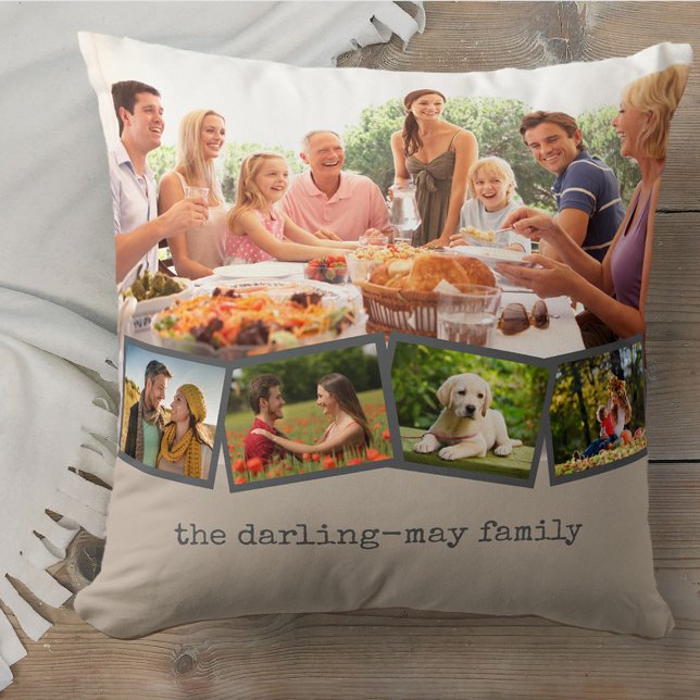 Almofada Colagem de fotos e Cinza ZigZag Photo Strip Mushro (Criador carregado)