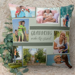 Almofada Colagem de Fotos e Citação para Avós - Verde<br><div class="desc">travesseiro decorativo na moda com colagem de fotos personalizada e citação para avós. A design é impressa em ambos os lados do travesseiro e apresenta 8 das suas próprias fotografias. A citação é escrita à mão e lê-se "Netos fazem a vida grandiosa". O modelo de foto é configurado para que...</div>