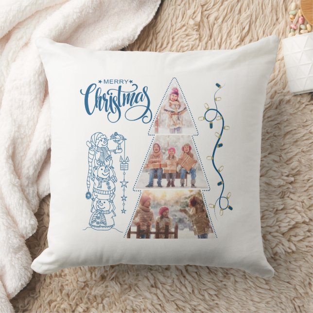 Almofada Colagem de fotos em árvore de Natal Estilo Azul (Cobertor)