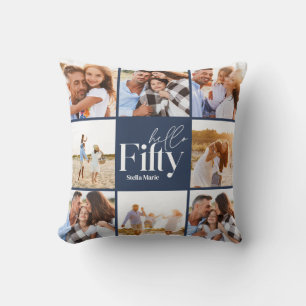 Almofada Colagem de fotos moderna do marinho de 50 anos sim