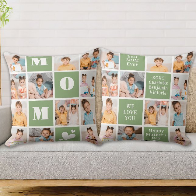 Almofada Colagem de Fotos Moderna MOM Verde 12 (Criador carregado)