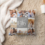 Almofada Colagem de fotos modernas de cinzas do 50º anivers<br><div class="desc">Olá,  50 anos de aniversário,  presente de decoração do travesseiro de colagem múltipla de cinzas modernas,  moderna,  de 50 anos. Design de texto de script moderno. Parte de uma coleção.</div>