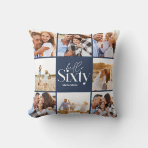 Almofada Colagem de fotos modernas do marinho 60º aniversár