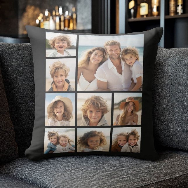 Almofada Colagem de Fotos Personalizada - 9 fotos em preto (Custom Photo Collage Pillow)