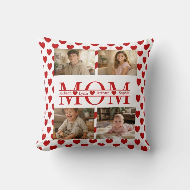 Almofada Colagem de Fotos Personalizada Coração da Mamãe e  (Frente)