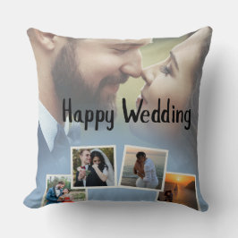 Almofada Colagem de Fotos Personalizada de Feliz Casamento