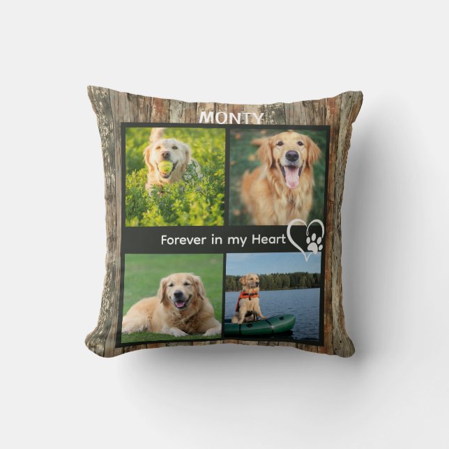 Almofada Colagem de Fotos Personalizada de Memorial Rústico (Frente)