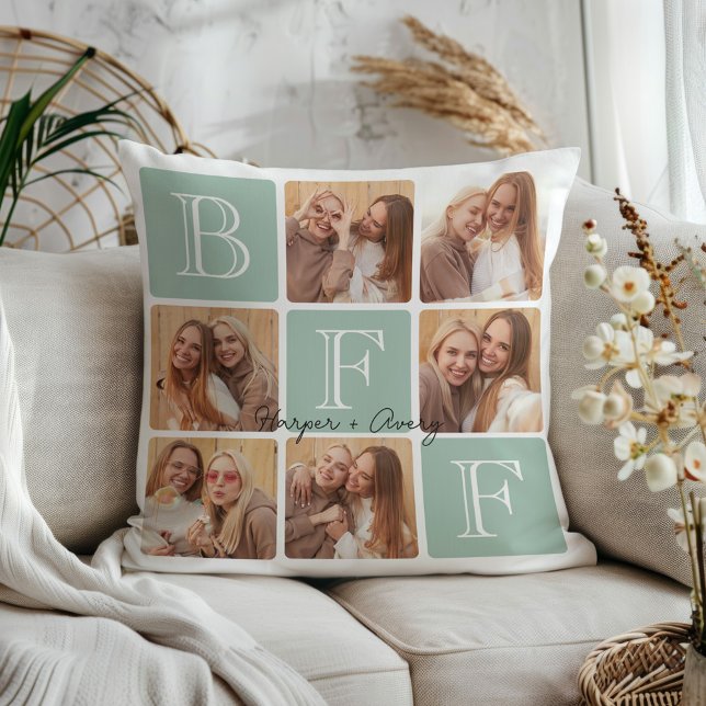 Almofada Colagem de Fotos Personalizada dos Melhores Amigos (Celebrate your unbreakable bond with this "Best Friends Forever" photo pillow! )