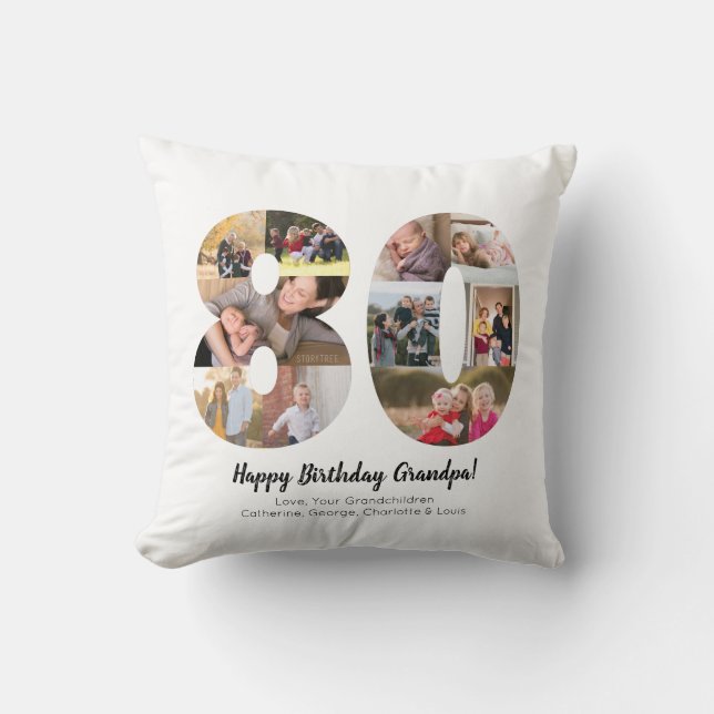 Almofada Colagem de Fotos Personalizadas com Número Moderno (Frente)