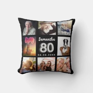 Almofada Colagem de fotos personalizadas de prata preta de