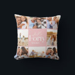 Almofada Colagem de fotos rosa-cinza aniversário de 40 anos<br><div class="desc">Olá,  quatrocentos aniversário de 40 anos,  presente de decoração de travesseiro de colagem multifoto,  cor-de-rosa,  moderno. Design de texto de script moderno. Parte de uma coleção.</div>