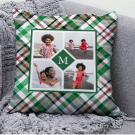 Almofada Colagem de fotos verde e monograma da Xadrez de fe