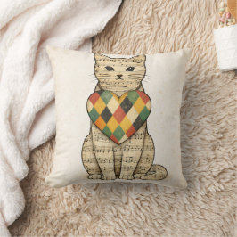 Almofada Colagem de Gato Musical com Coração de Arlequim