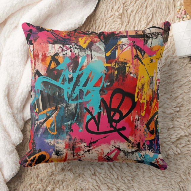 Almofada Colagem de Grafite Urbana com Cores Intensas  Pint (Cobertor)
