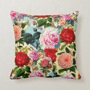 Almofada Colagem de Jardim Floral de Rosa Chic Bonito Vinta