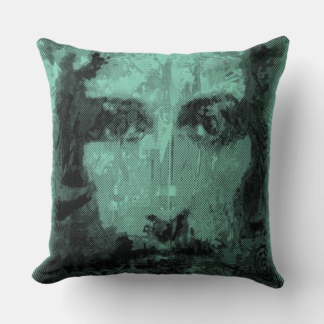 Almofada Colagem de Jesus Cristo em preto com meia-tinta +  (Frente)