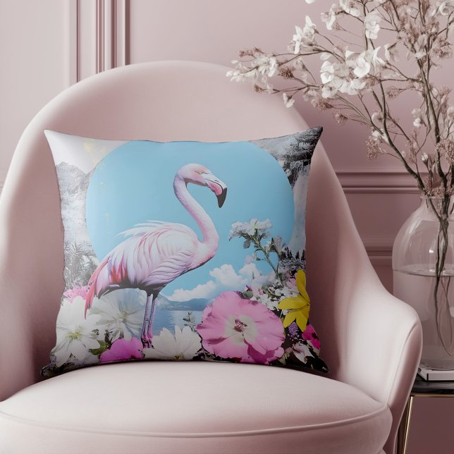 Almofada Colagem Flamingo Cor-de-Rosa (Elevate your style with this standout piece, ideal for lovers of vintage flair )