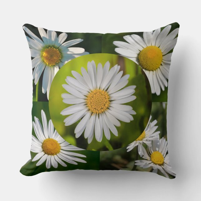 Almofada Colagem Floral de Verão com Flor de Margarida Capr (Frente)