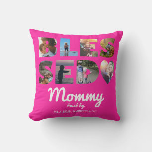 Almofada Colagem Fotográfica Abençoada da mamãe, rosa qu