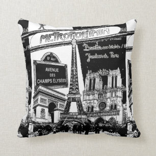 Almofada Colagem legal de ilustrações da foto de Paris