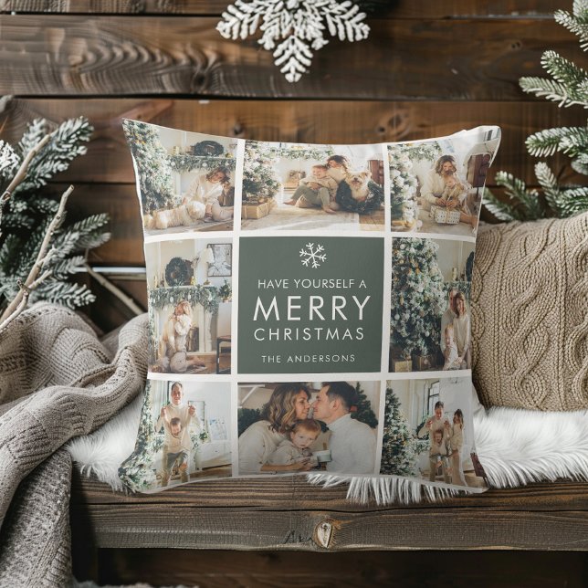 Almofada Colagem Moderna “Feliz Natal” Multi Foto  (Criador carregado)