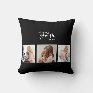 Almofada Colagem Personalizada de 3 Fotos Preta Ano da Mãe