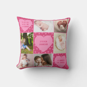 Almofada Colagem Personalizada de 6 Fotos de Bebê Recém-Nas