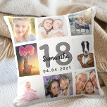 Almofada Colagem personalizada de fotografias de 18 anos, b<br><div class="desc">Um presente único para o aniversário de 18 anos de uma garota, celebrando sua vida com uma colagem de 8 fotos, fotos. Personalize e adicione seu nome, 18 anos e uma data. Um fundo branco chic. Cinzas e letras e números negros. O nome é escrito com um moderno estilo escrito...</div>