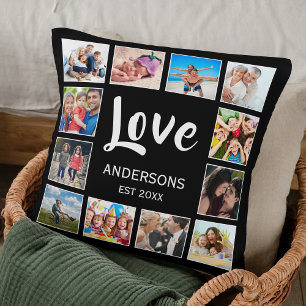 Almofada Colagem Personalizada de Fotos da Família em Preto