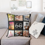 Almofada Colagem personalizada de fotos de 60 anos negra<br><div class="desc">Um presente único para uma mulher de 60 anos,  celebrando sua vida com uma colagem de 8 fotos,  fotos. Personalize e adicione seu nome,  60 anos e uma data. Um fundo preto chic. Cinzas e letras brancas e números. O nome é escrito com um moderno estilo escrito à mão.</div>