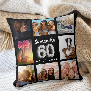 Almofada Colagem personalizada de fotos preta prateada de 6