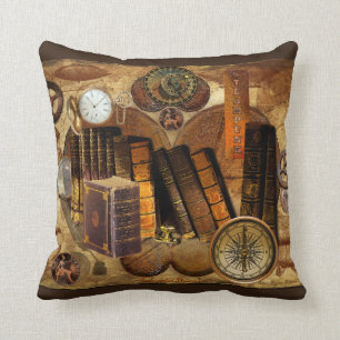 Almofada Colagem velha do mapa do Victorian de Steampunk